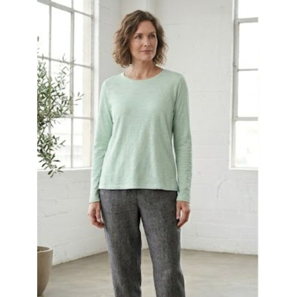 Eileen Fisher 100% Organic Cotton Slub Knit Long Sleeve Tee Size Small NWOT